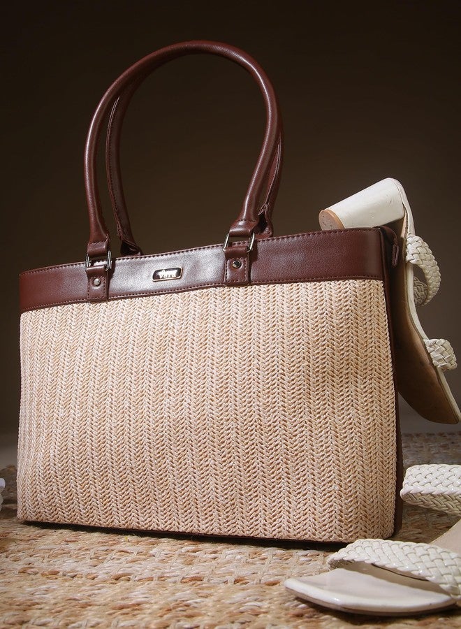 VARA Large Capacity Handbag For Women Tote Bags For Womens Big Purses Handbags Ladies Big Shoulder Bag From Ykk Zipper For Bag (Brown-Cream) - Image 2